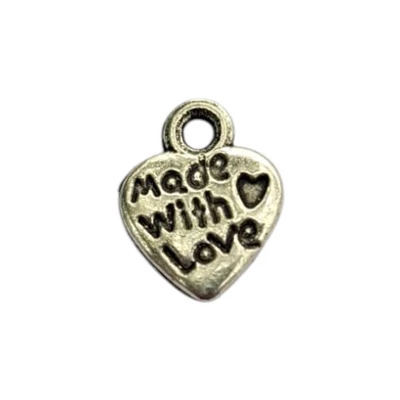 Antik ezüst szív medál &quot;Made with Love&quot; felirattal
