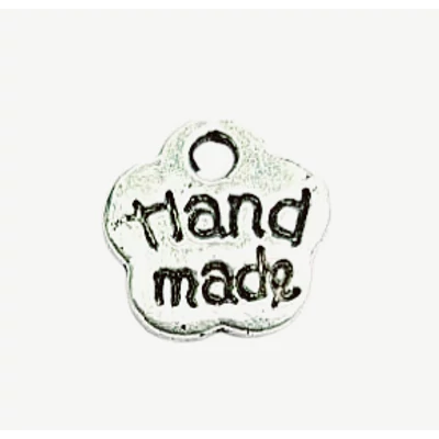 8mm-ea antik ezüst virág medál &quot;Hand made&quot; felirattal