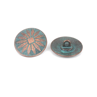 25x22mm-es ovális, kék patinás vörösréz füles gomb kannabisz levél mintával