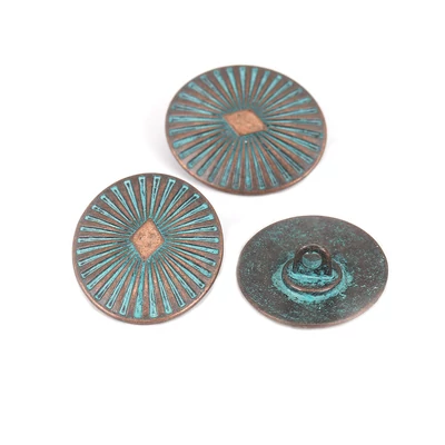 25x22mm-es ovális, kék patinás vörösréz füles gomb 