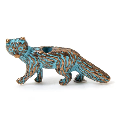 Antik vörösréz medál kék patinás, róka figura 21x13mm