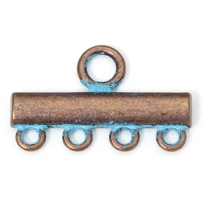 24x15mm-es karkötő végzáró 4lyukú, kék patinás antik vörösréz