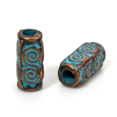 Antik vörösréz köztes cső kék patinával 10,5x5mm