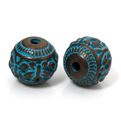 Antik vörösréz köztes gyöngy kék patinával 10mm