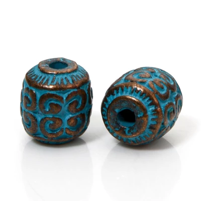 Antik vörösréz köztes gyöngy kék patinával 9x10mm