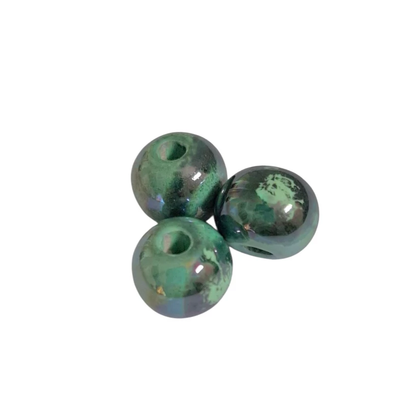 13mm-es fényes mázas kerámiagyöngy Spring Green