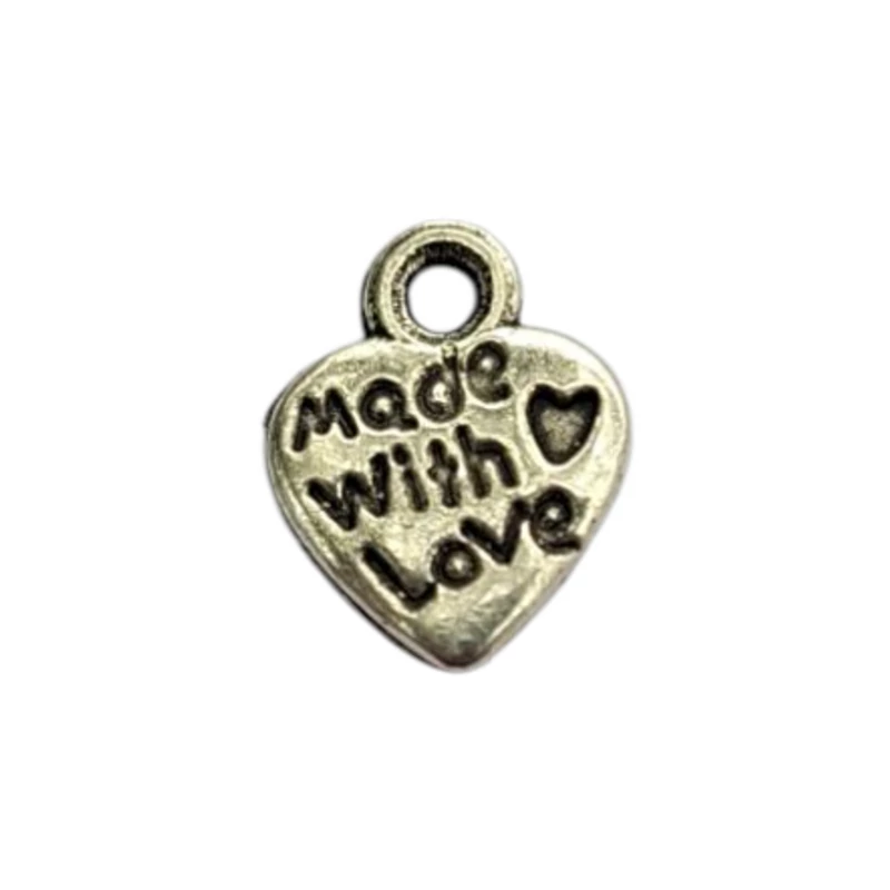 Antik ezüst szív medál &quot;Made with Love&quot; felirattal