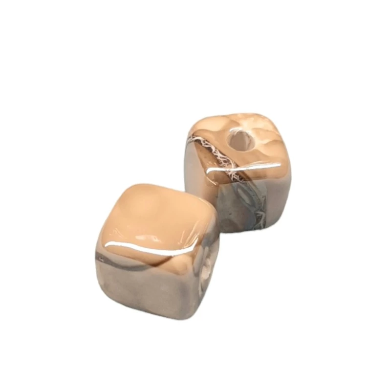 Mázas görög kerámiagyöngy kocka 12x12mm-es Beige Cream