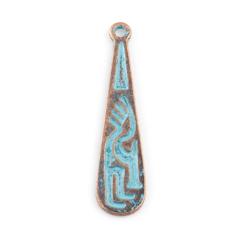 Antik vörösréz medál kék patinás, törzsi figurával 34x8mm