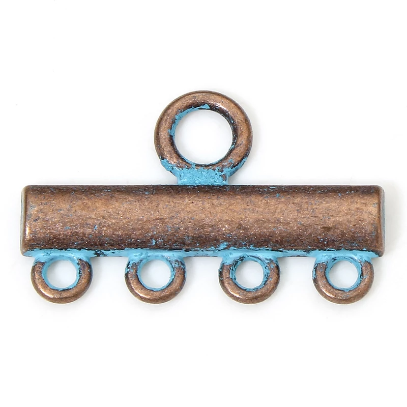24x15mm-es karkötő végzáró 4lyukú, kék patinás antik vörösréz